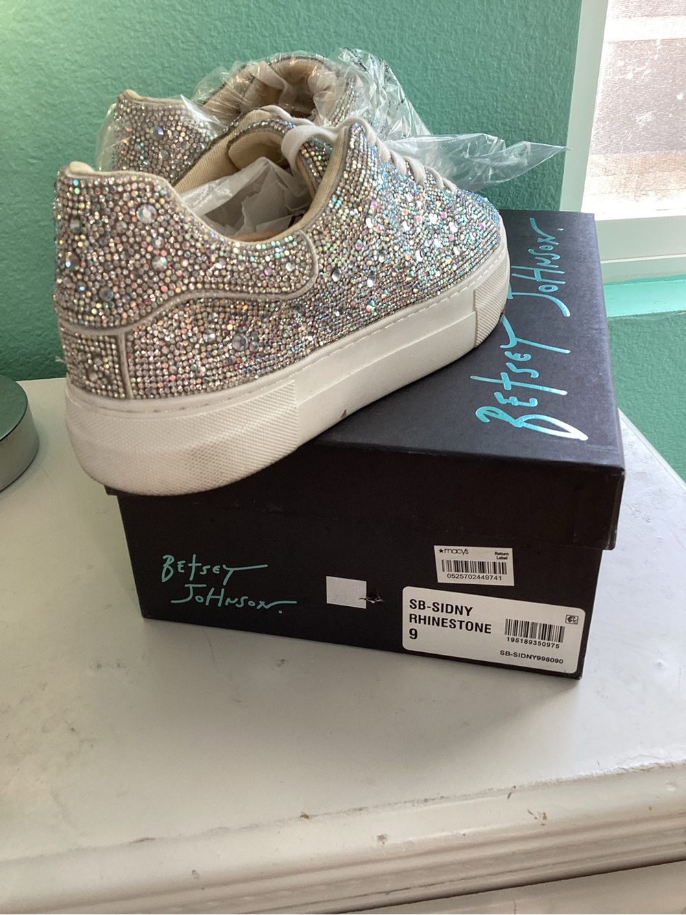 Betsey Johnson Iridescent Crystal White Low-Top Sneakers - Picture 2 of 3